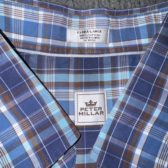 Peter Millar XL Button Down 100% Cotton Plaid Blue Extra Large XL Rn:100306 - Picture 2 of 7
